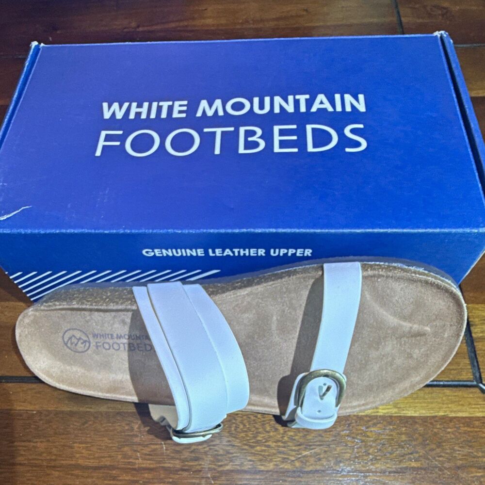 White Mountain Footbeds White Leather Buckle Slide Sandals Women's US 11